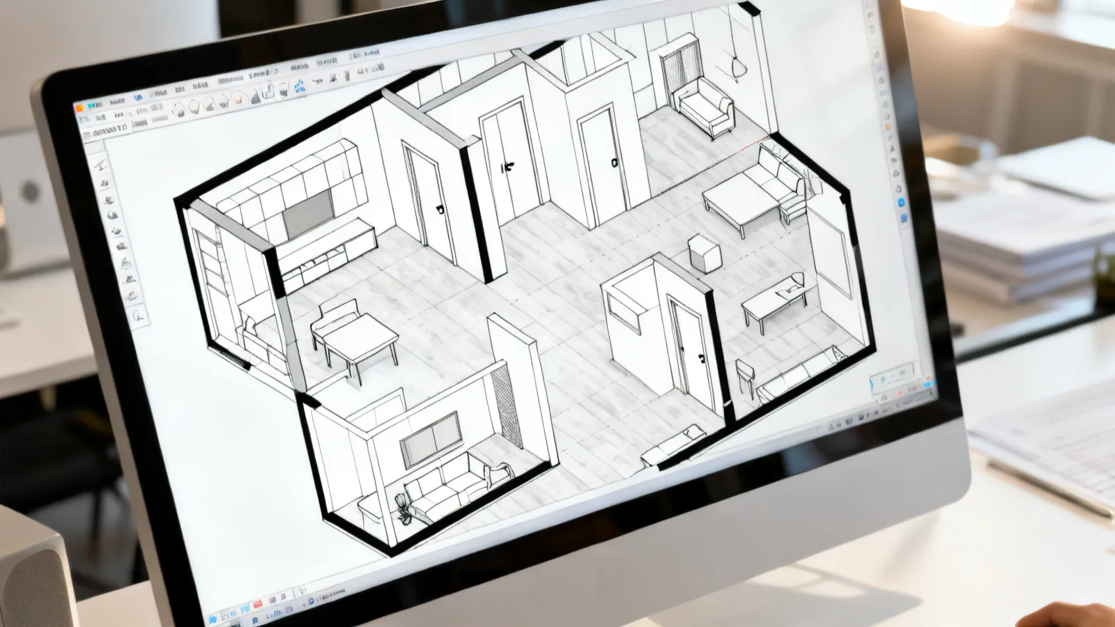 Digital floor plan layout being created in home design software