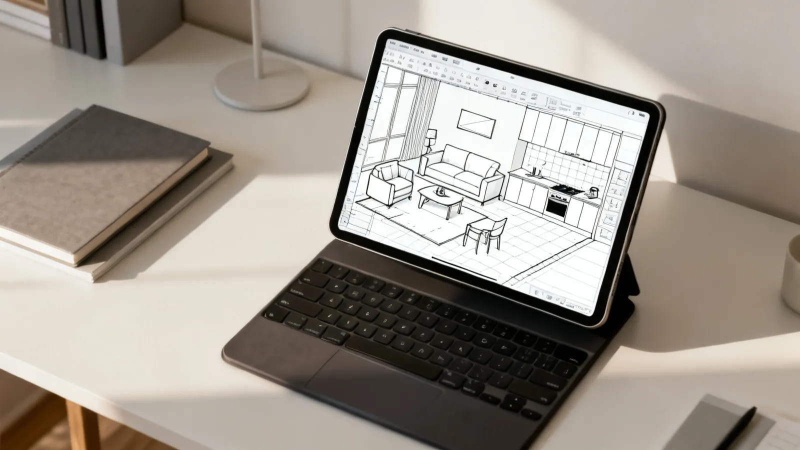 Digital floor plan layout created with interior design software showing furniture placement