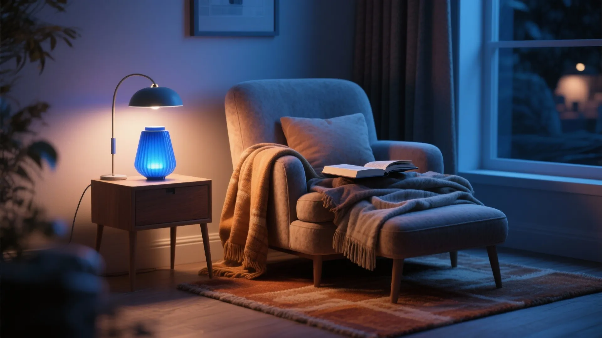 2. Dimmable Blue Accent Lamp with Warm Diffuser