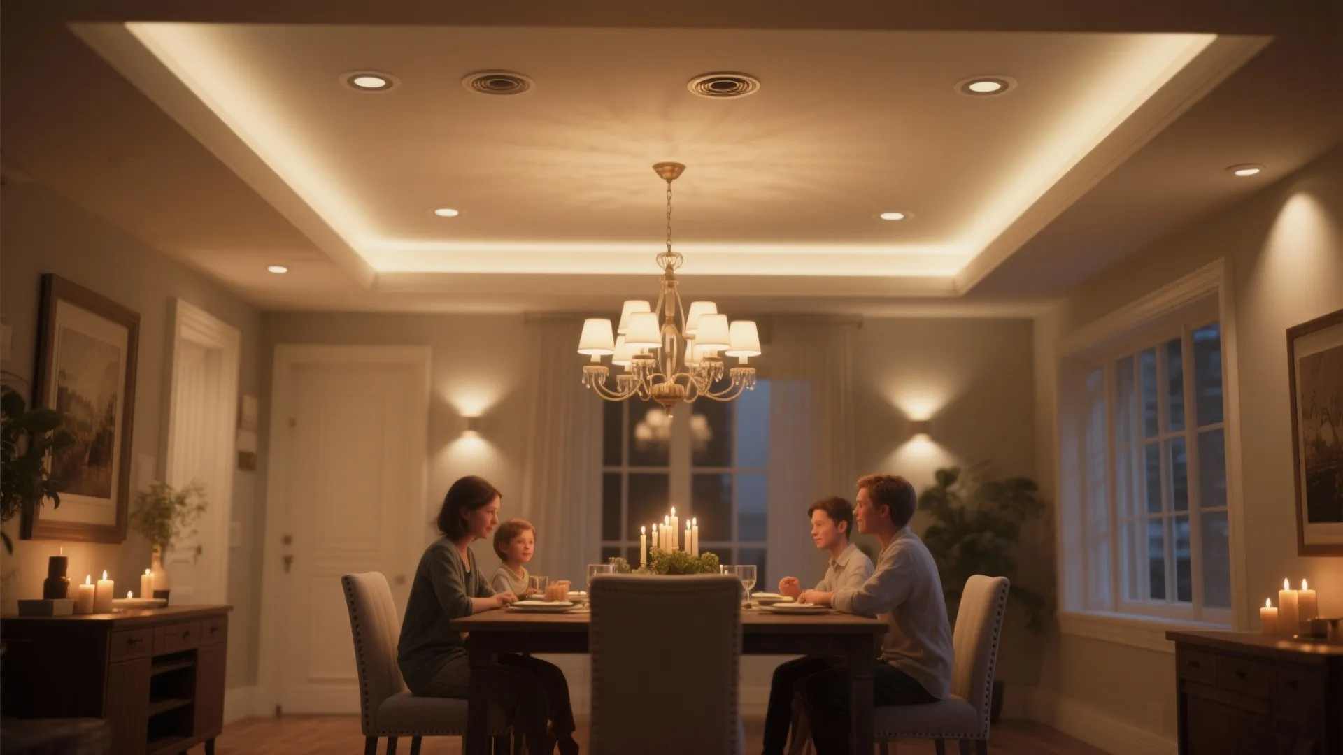 3. Layered lighting with dimmable recessed cans