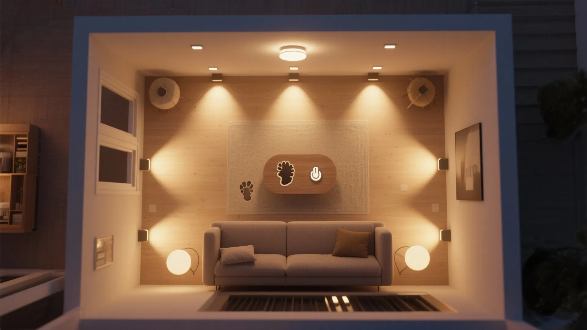 1. Layered ceiling lighting with dimmable recesses