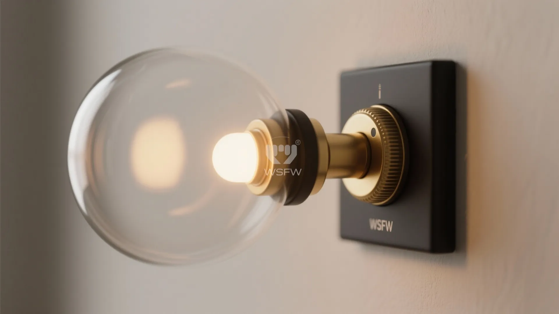 Macro of a dimmer switch and 2700K LED in a frosted globe diffuser for dining room comfort.