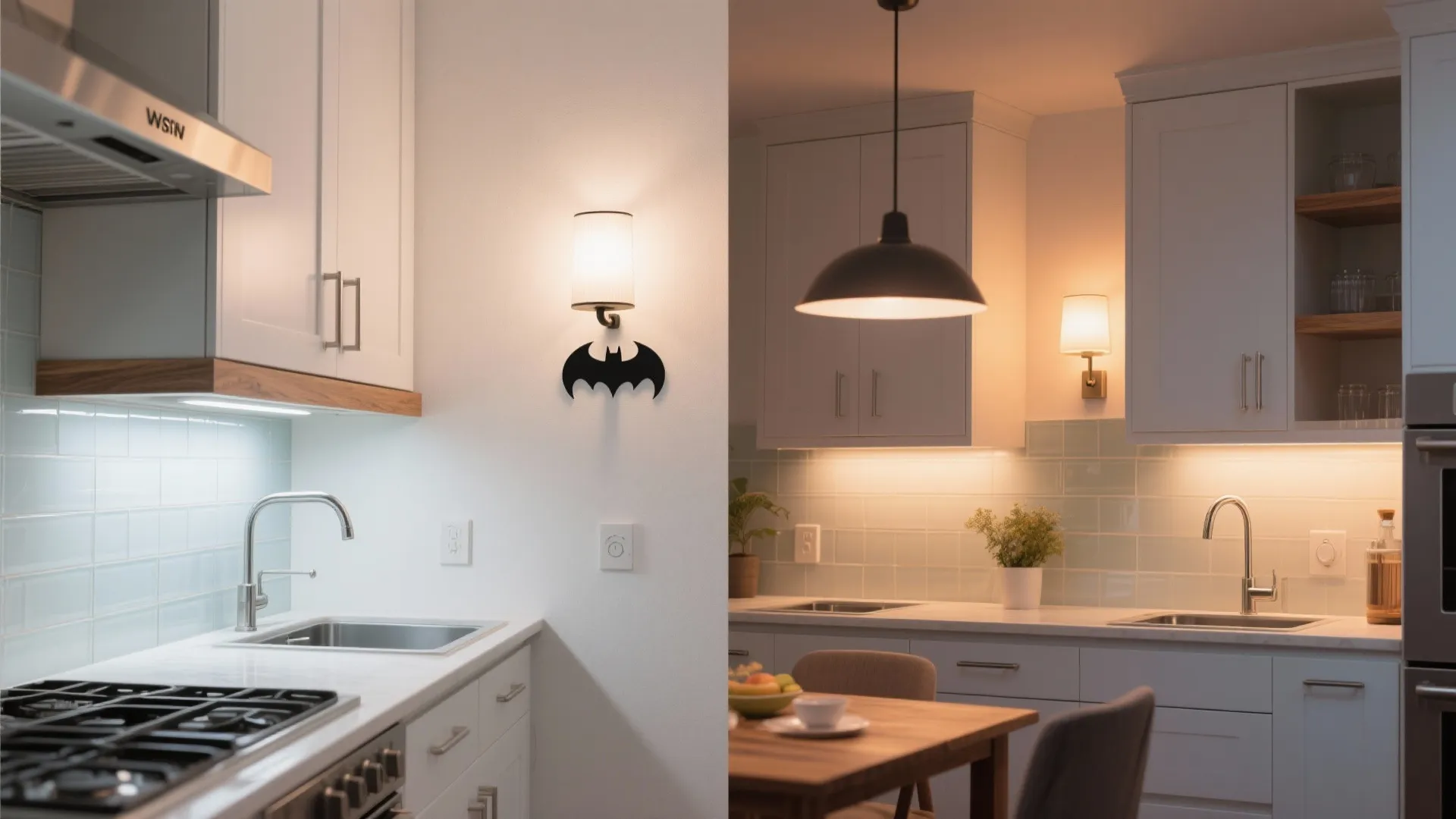 Layered dimming for mood shifts from prep to dining