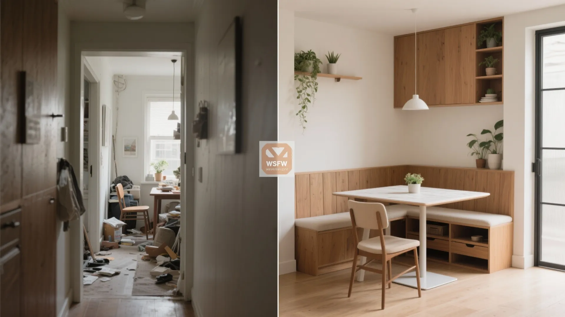 Compact dining that works: wall bench + folding table