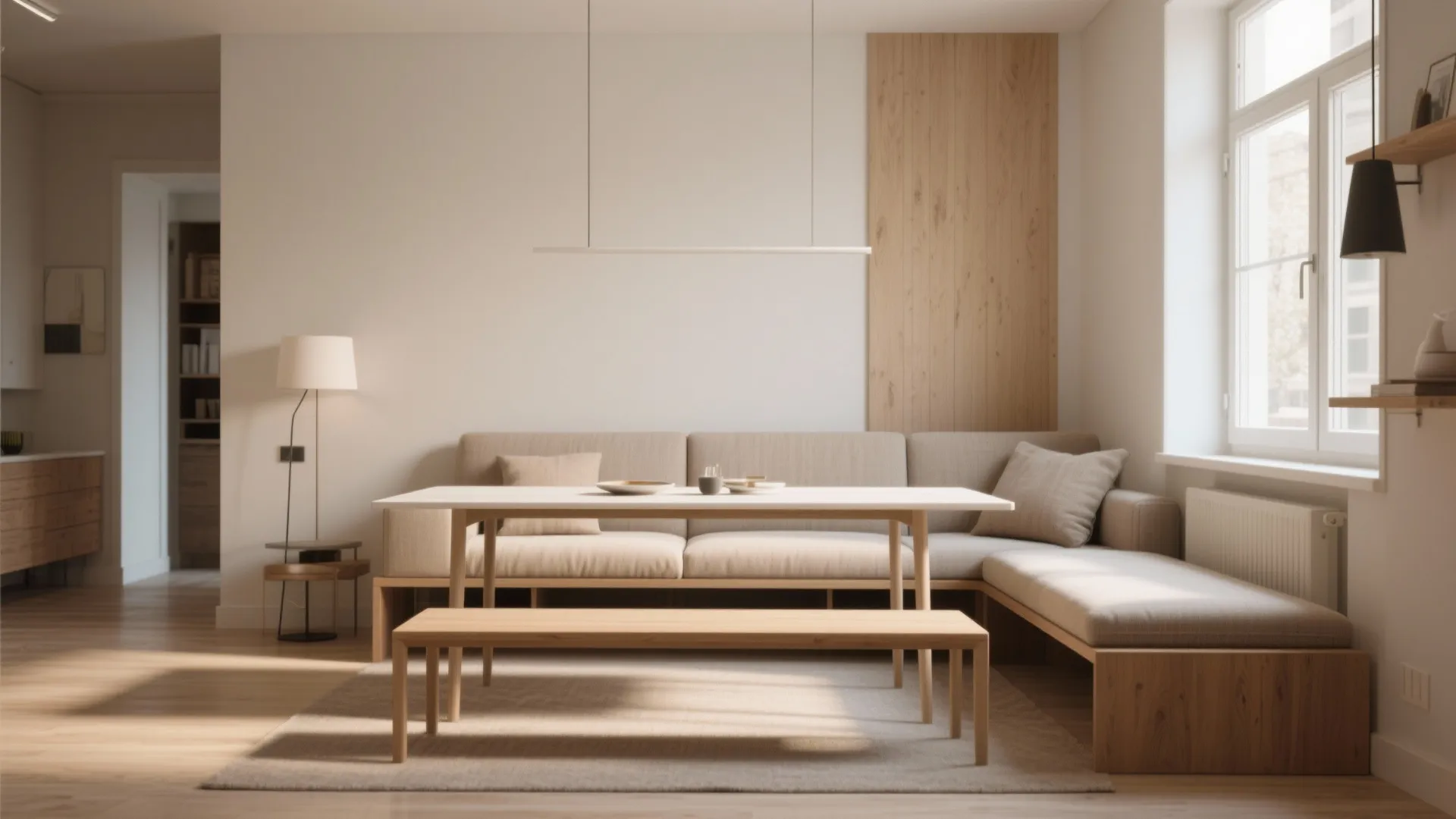 1. Floating Dining Against the Back of Sofa