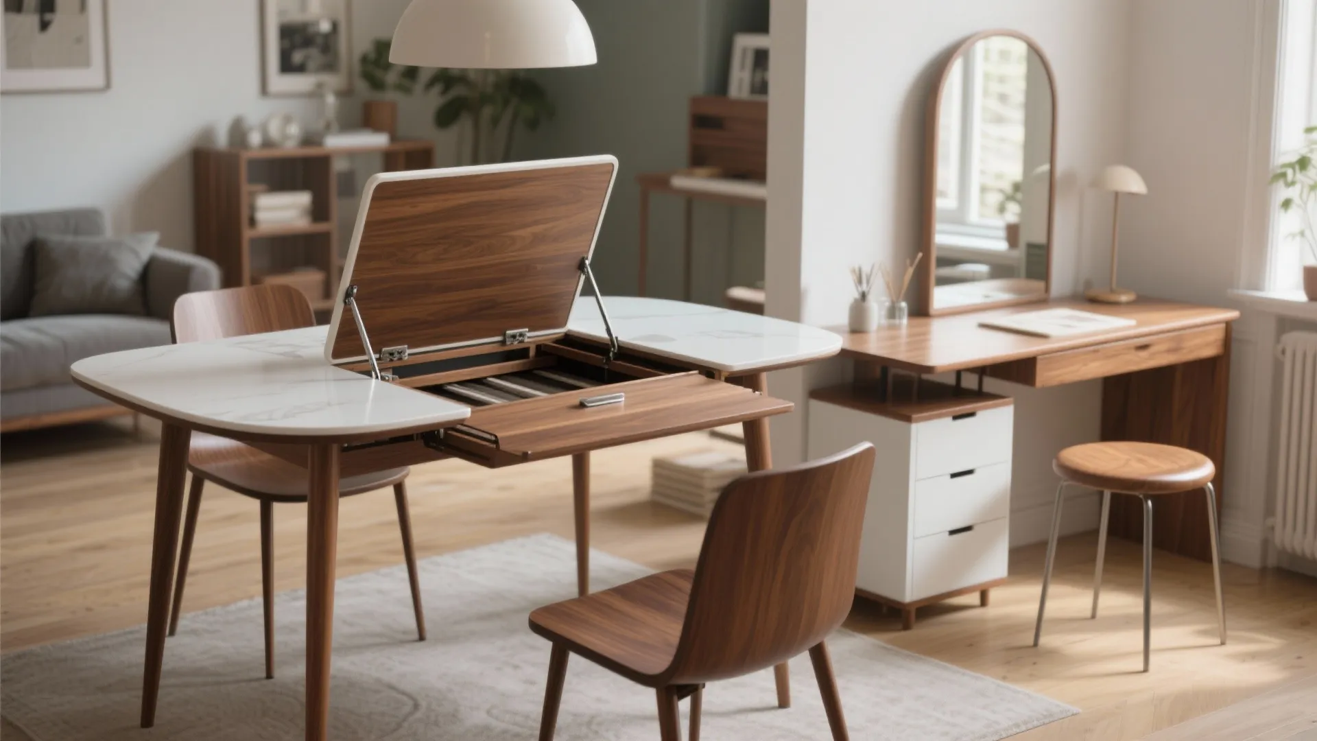 3. Convertible dining/dressing table that doubles as a desk