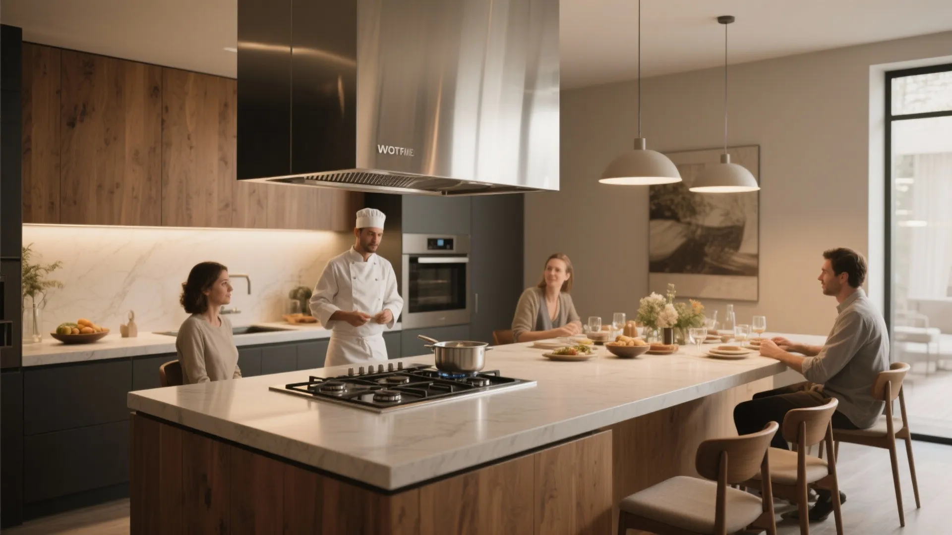 5. Integrated dining island with under-counter hood