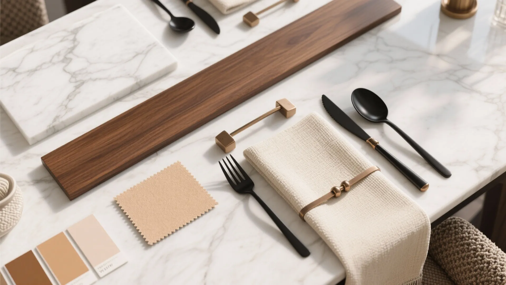 Rich Material Palette: Stone, Wood, and Upholstery