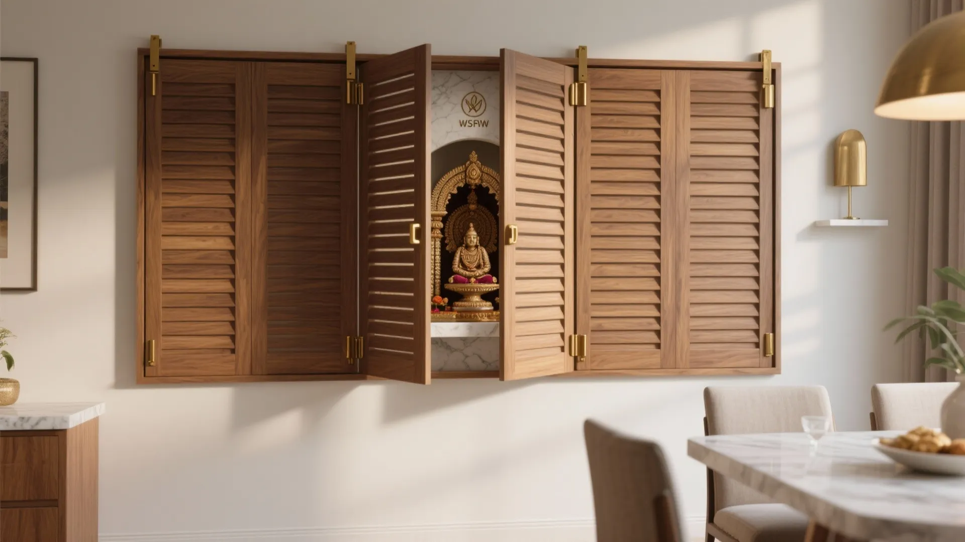 Sliding-panel shrine in the dining zone