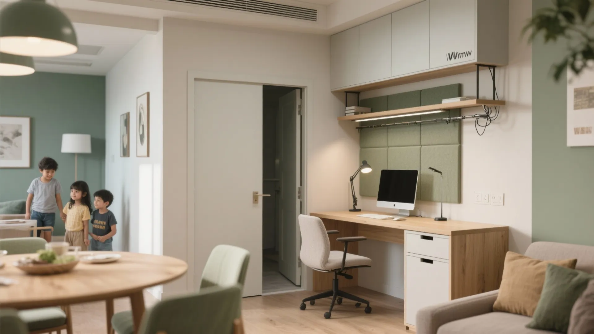 Flexible study-work nook off the dining