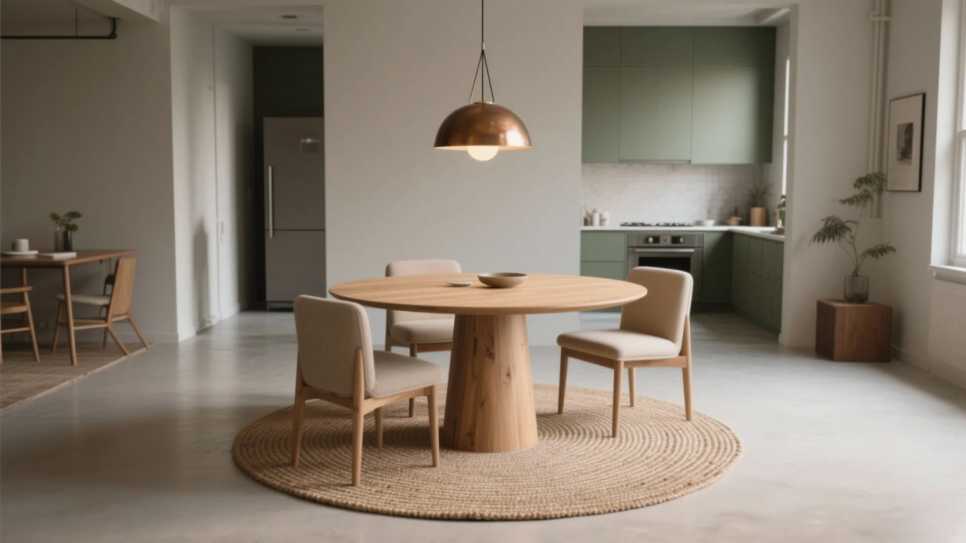 5. Create dining zones with rugs and pendant lighting