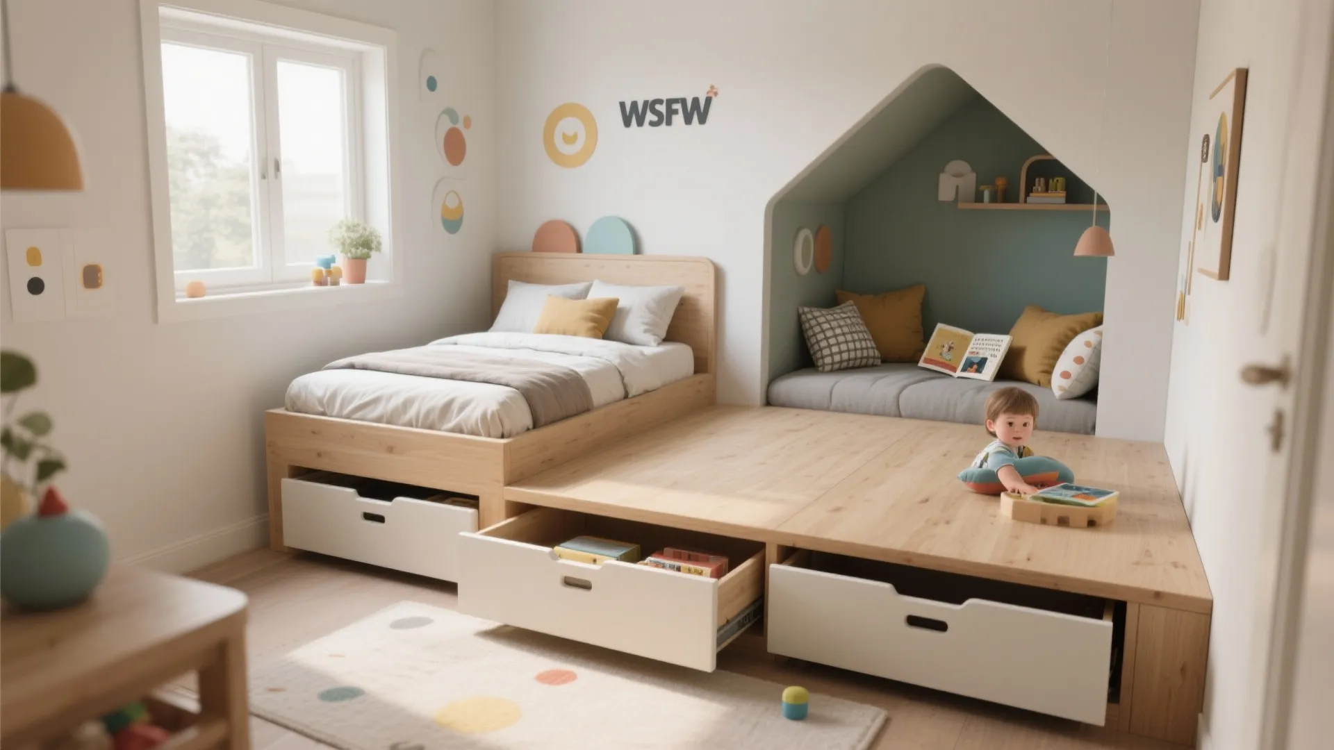 3. Convertible Bed with Built‑in Storage and Play Nooks