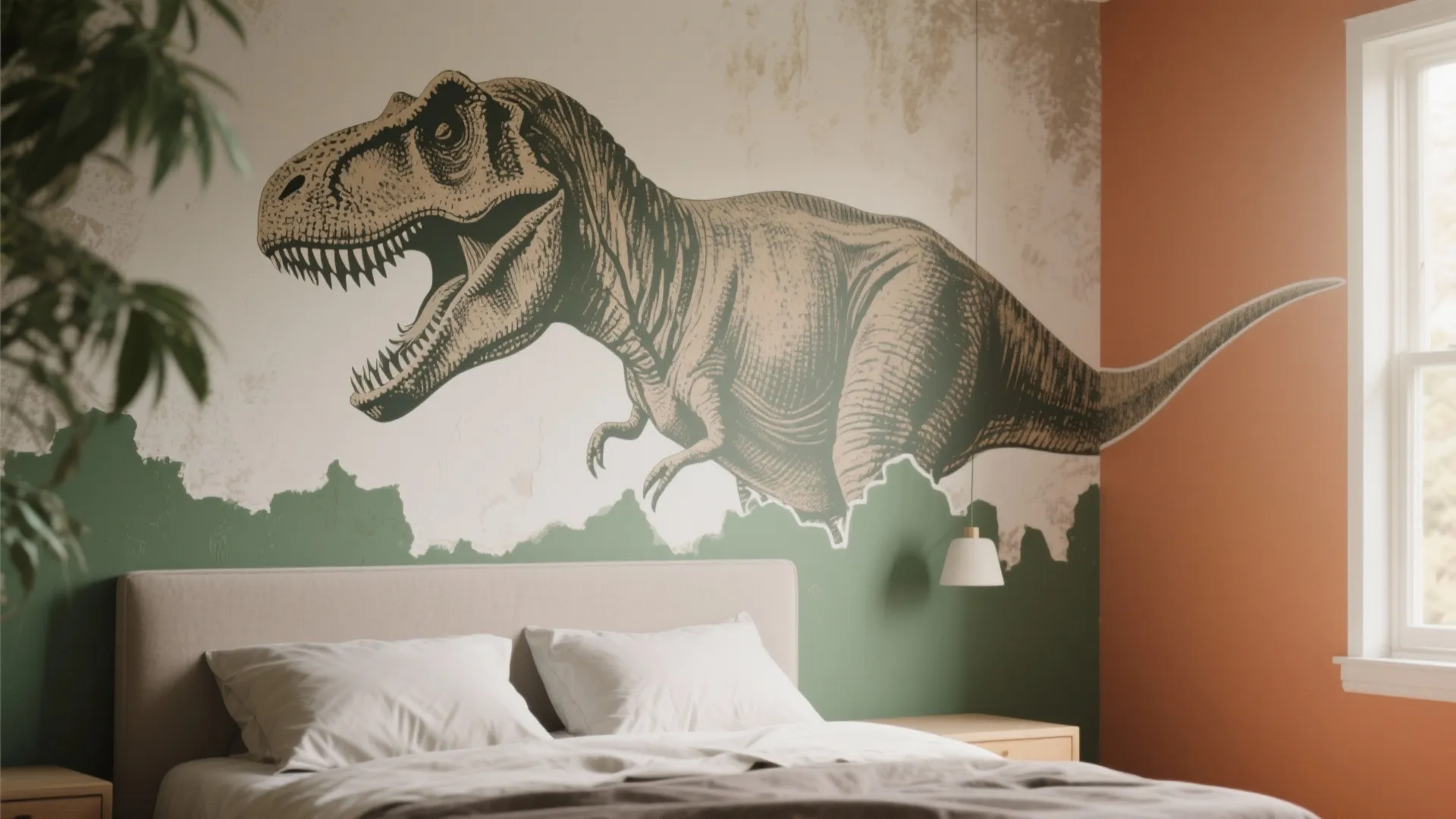 1. Oversized Dinosaur Wall Mural with Layered Texture