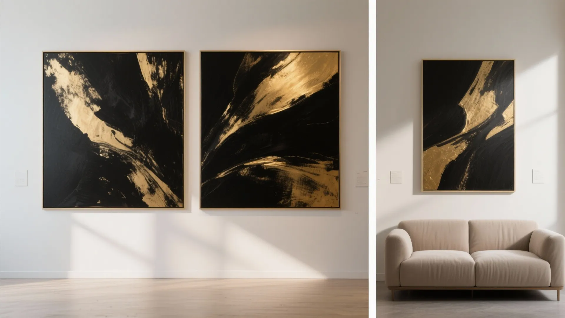 5. Black-and-gold abstract diptych for flexible layouts
