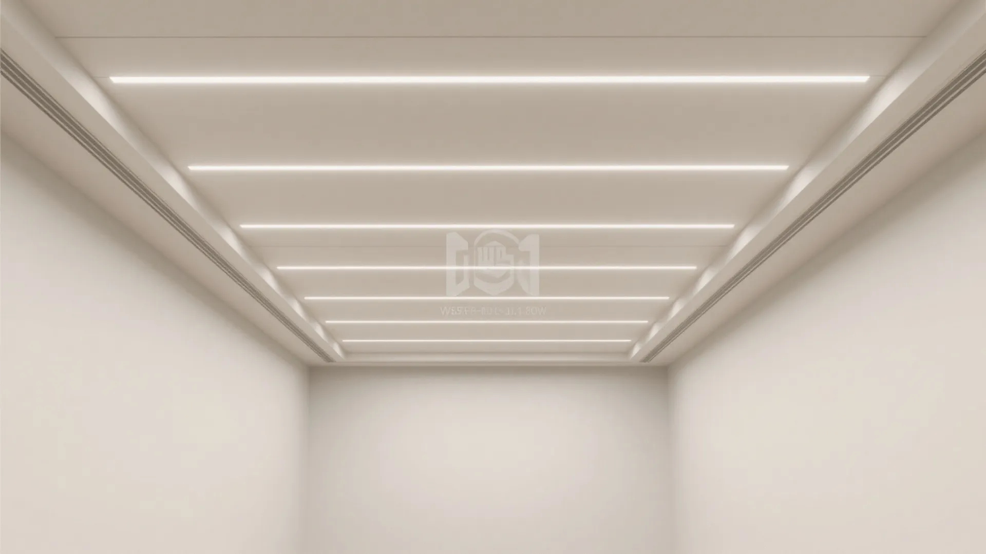 Modern interior design drawing showing parallel light fixture lines installed on a plain white ceiling