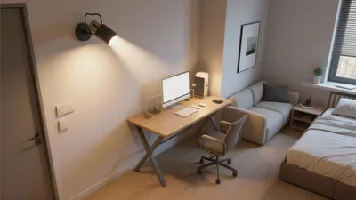 Compact Home Office Bedroom Design with Modern Touches