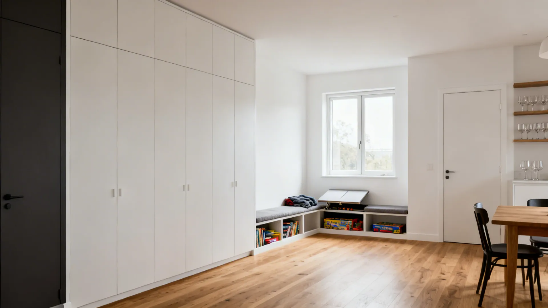 Storage that disappears: verticals, benches, and closed-open balance