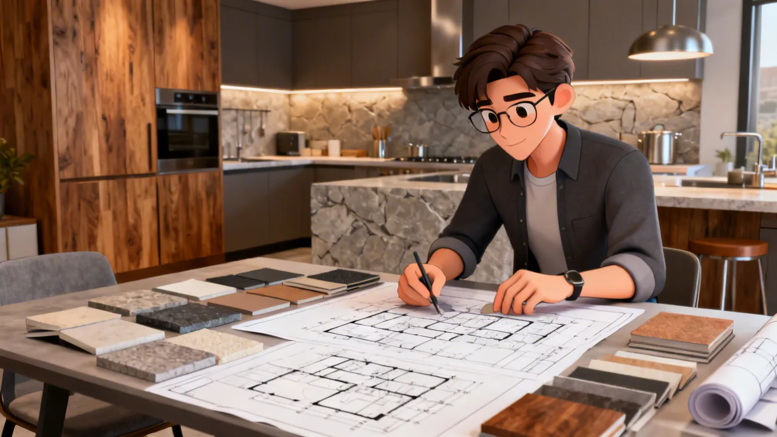 proyecto de diseño de cocina moderna en proceso de planificación