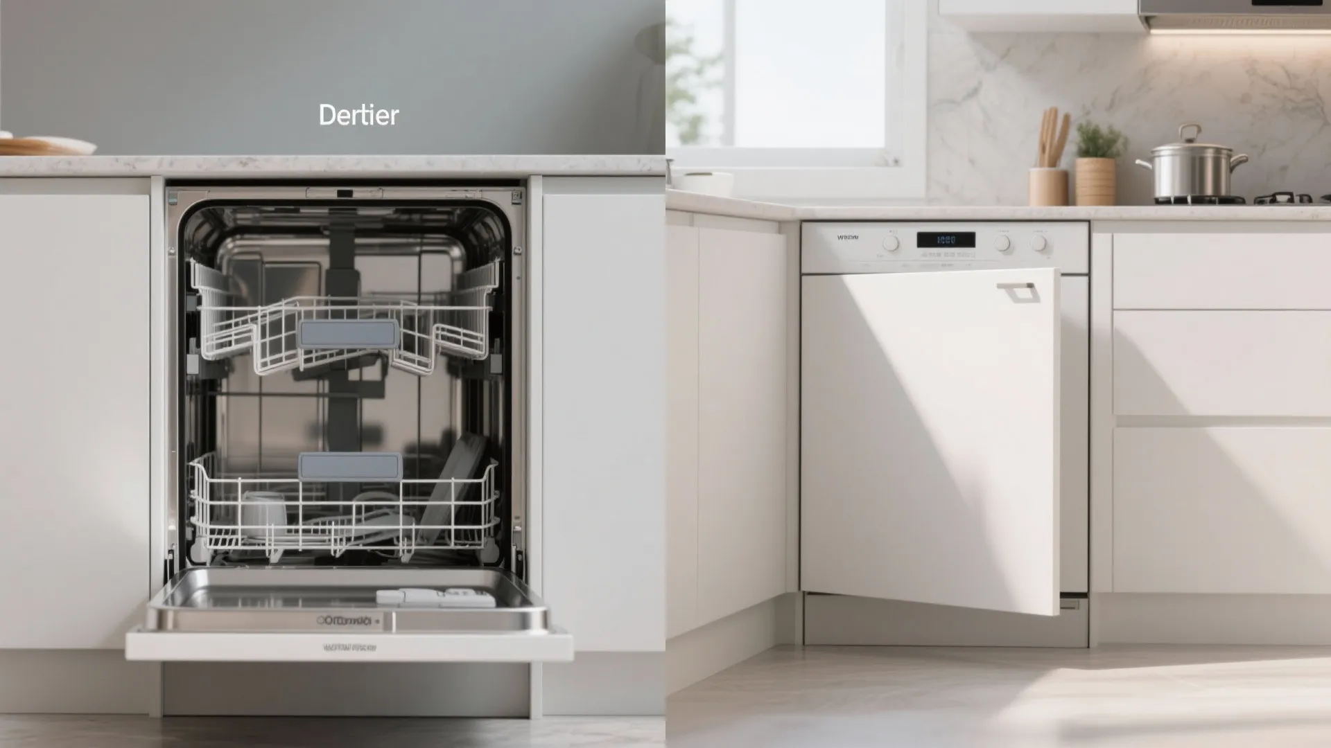 3. Integrated White Dishwasher Behind Cabinet Door