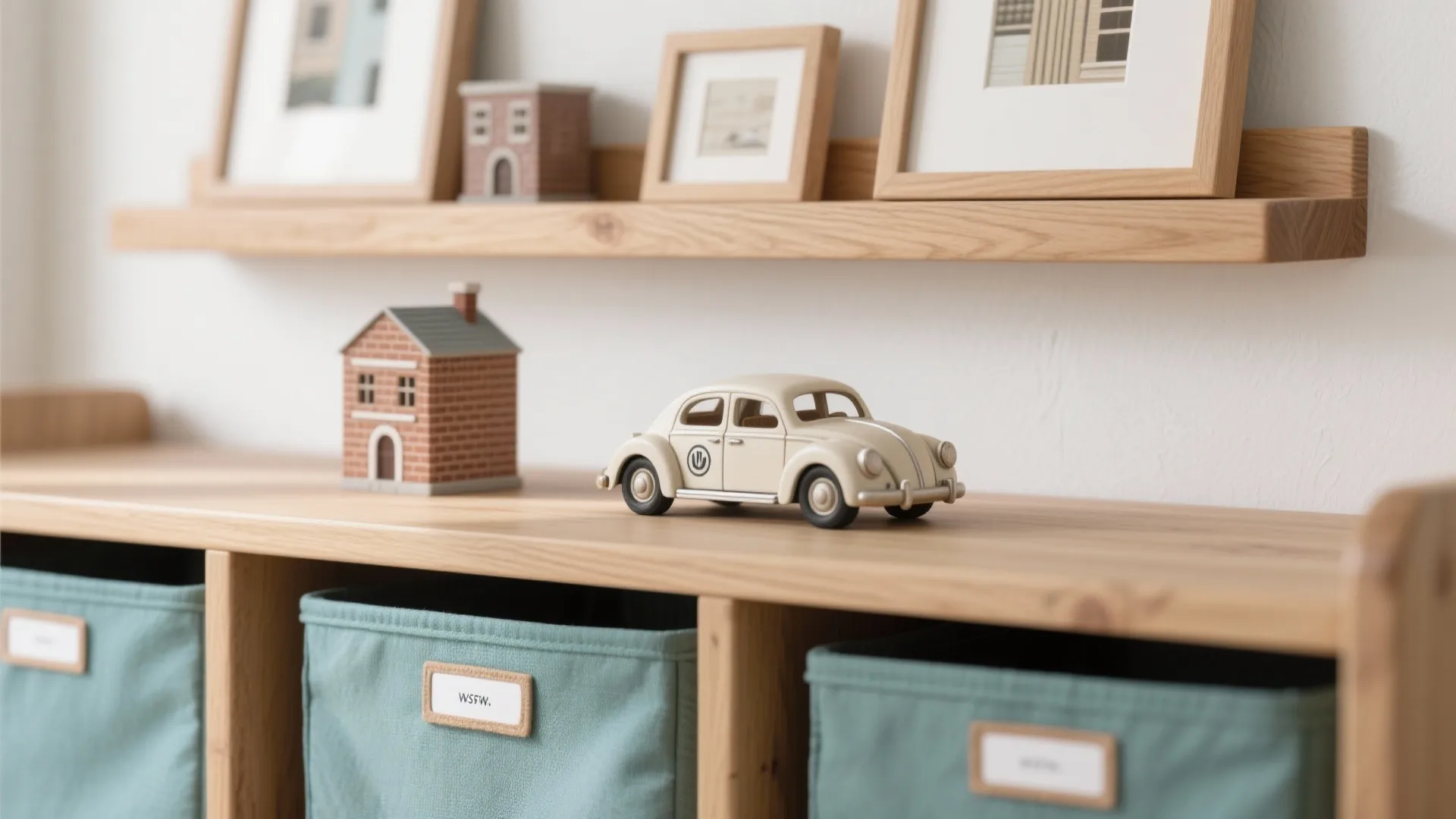 Display ledges for collections with closed bins below