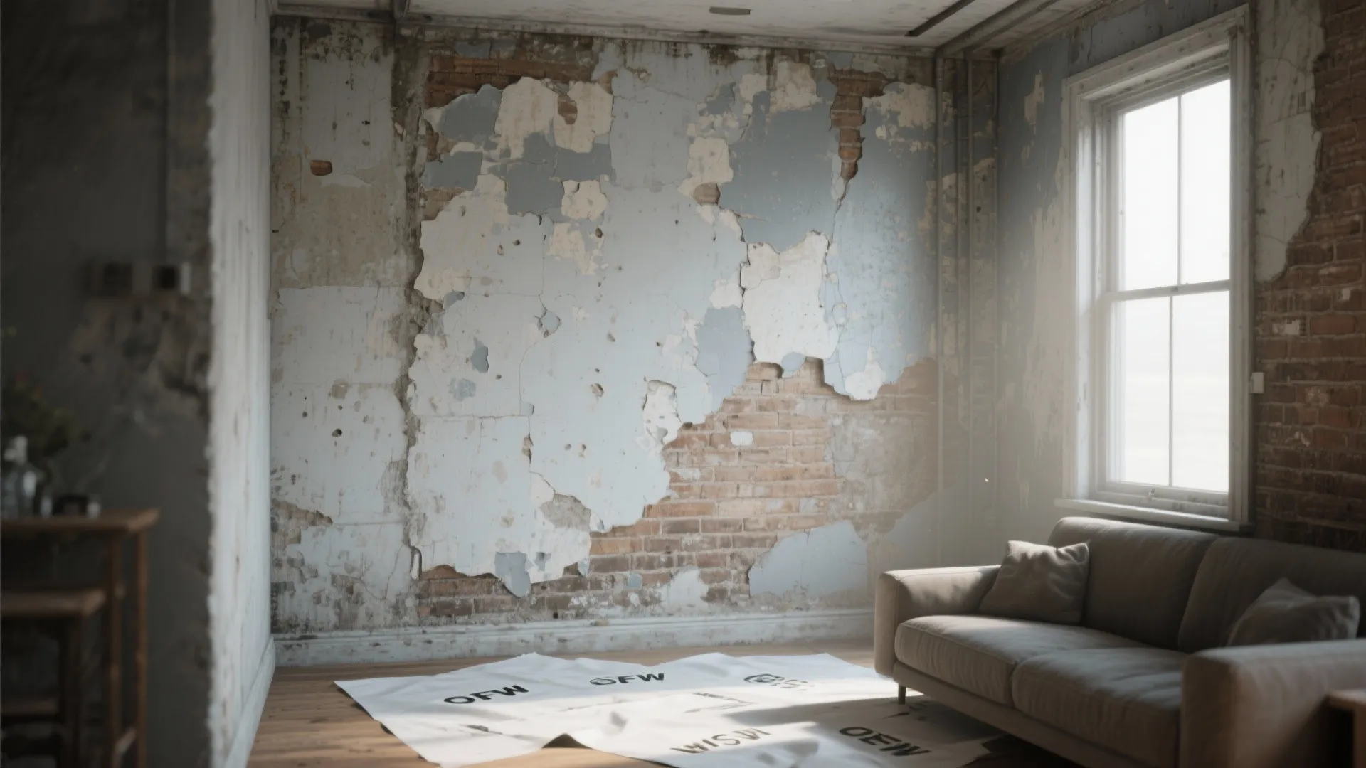 1. Distressed industrial accent wall
