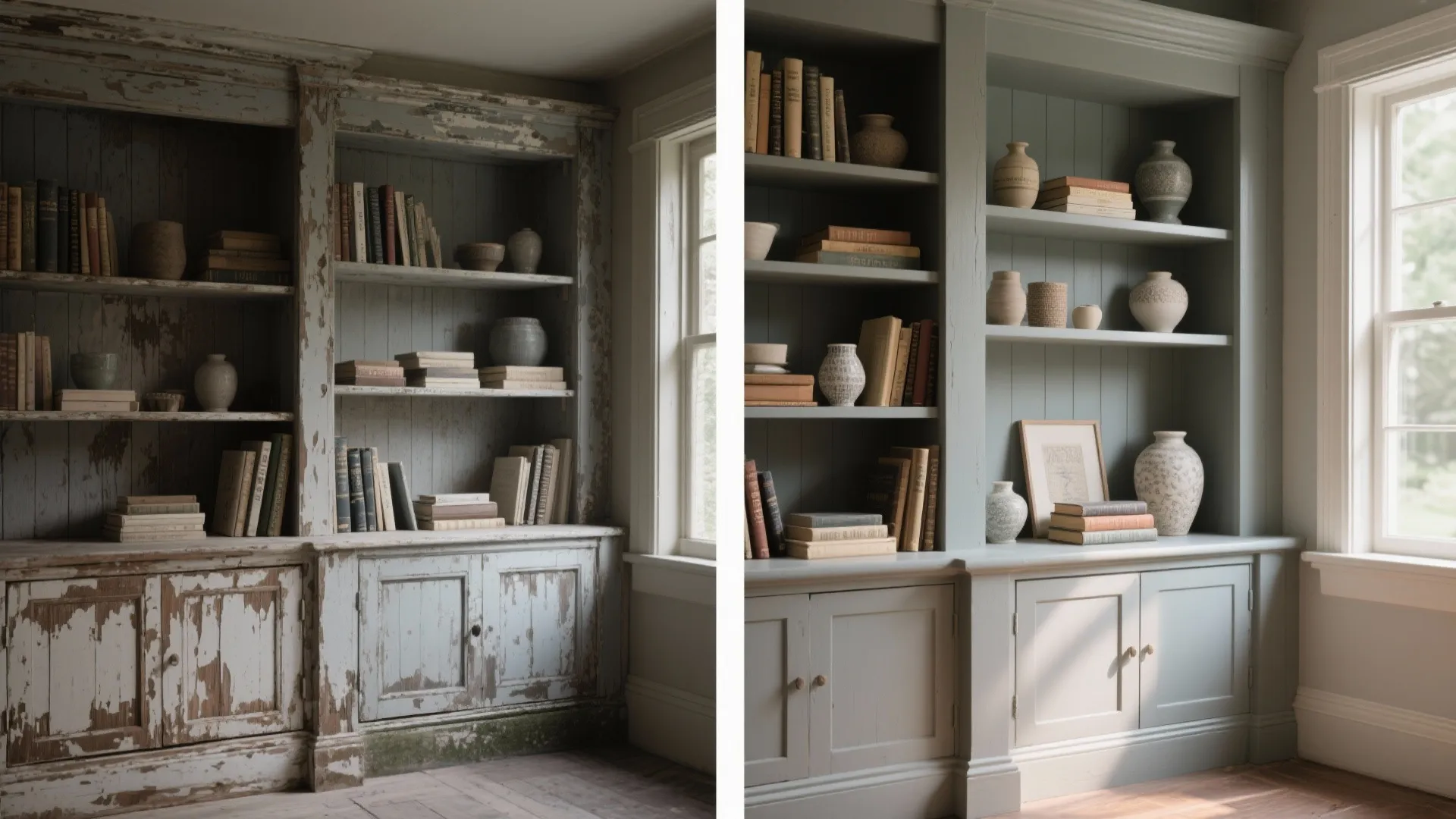 5. Distressed Trim and Built-ins