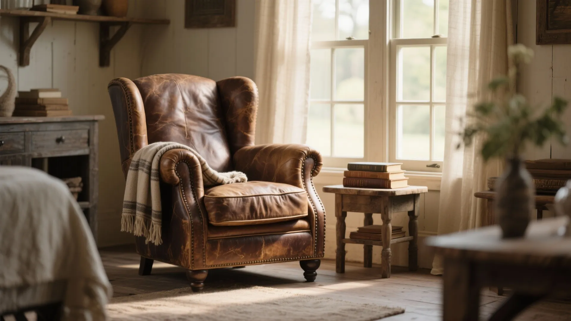 4. Distressed Leather Seating