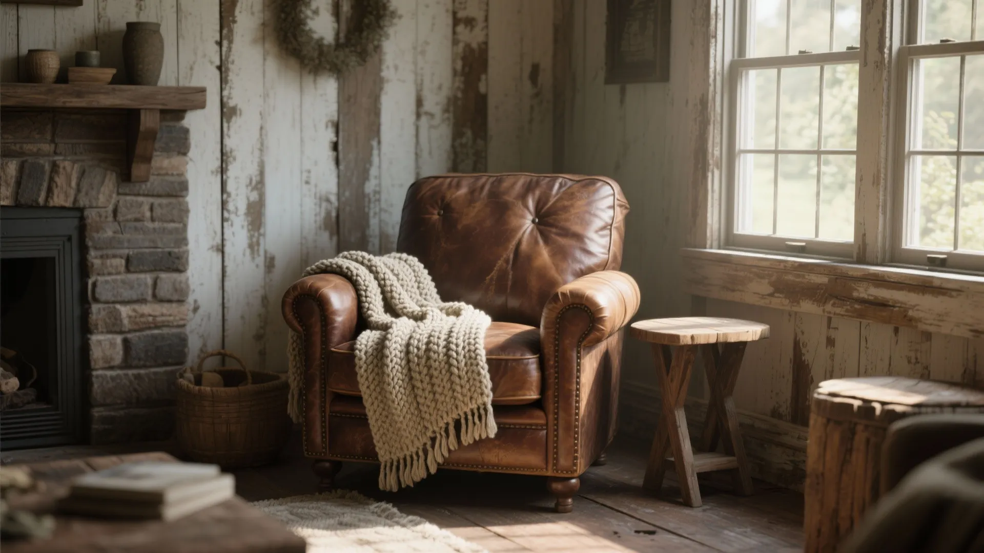 6. Distressed Leather Armchair