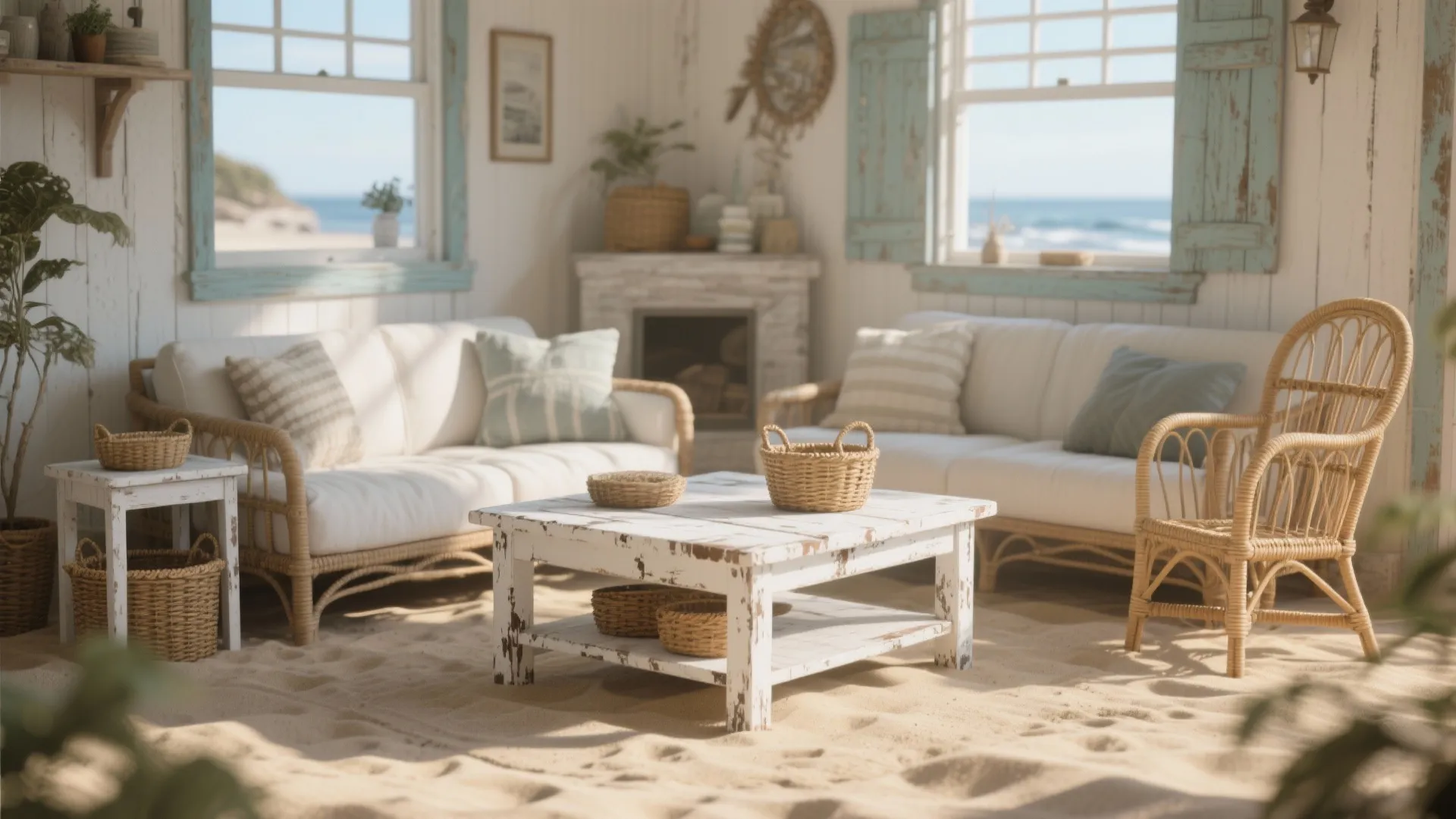 2. White Distressed Coffee + Side Table Set