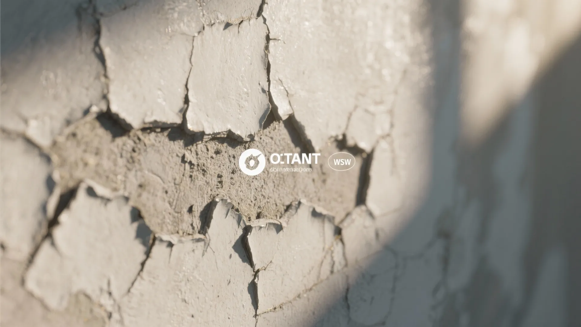 Close up view of old white paint peeling and cracking off a rough interior wall