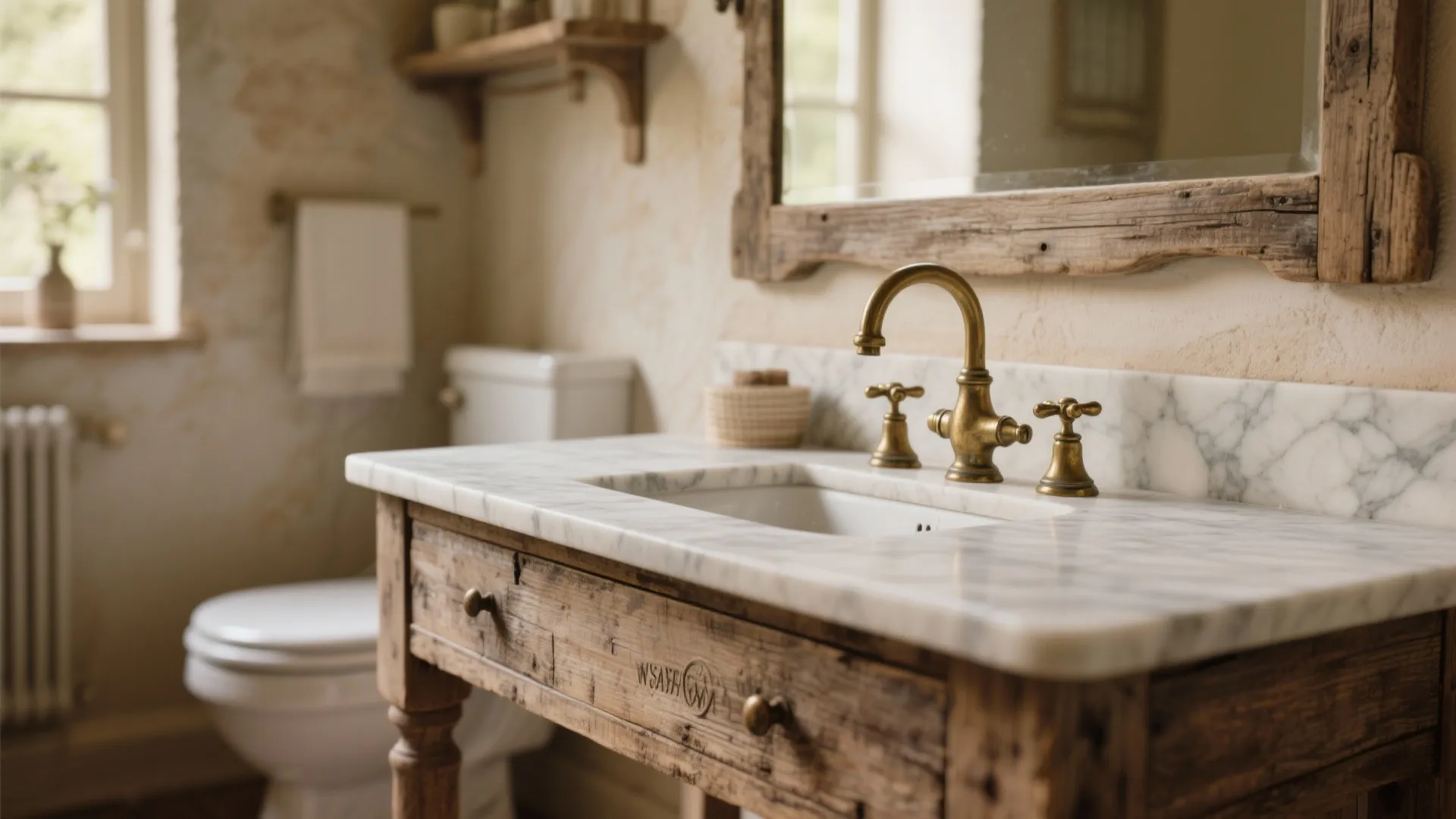 1. Distressed Wooden Vanity