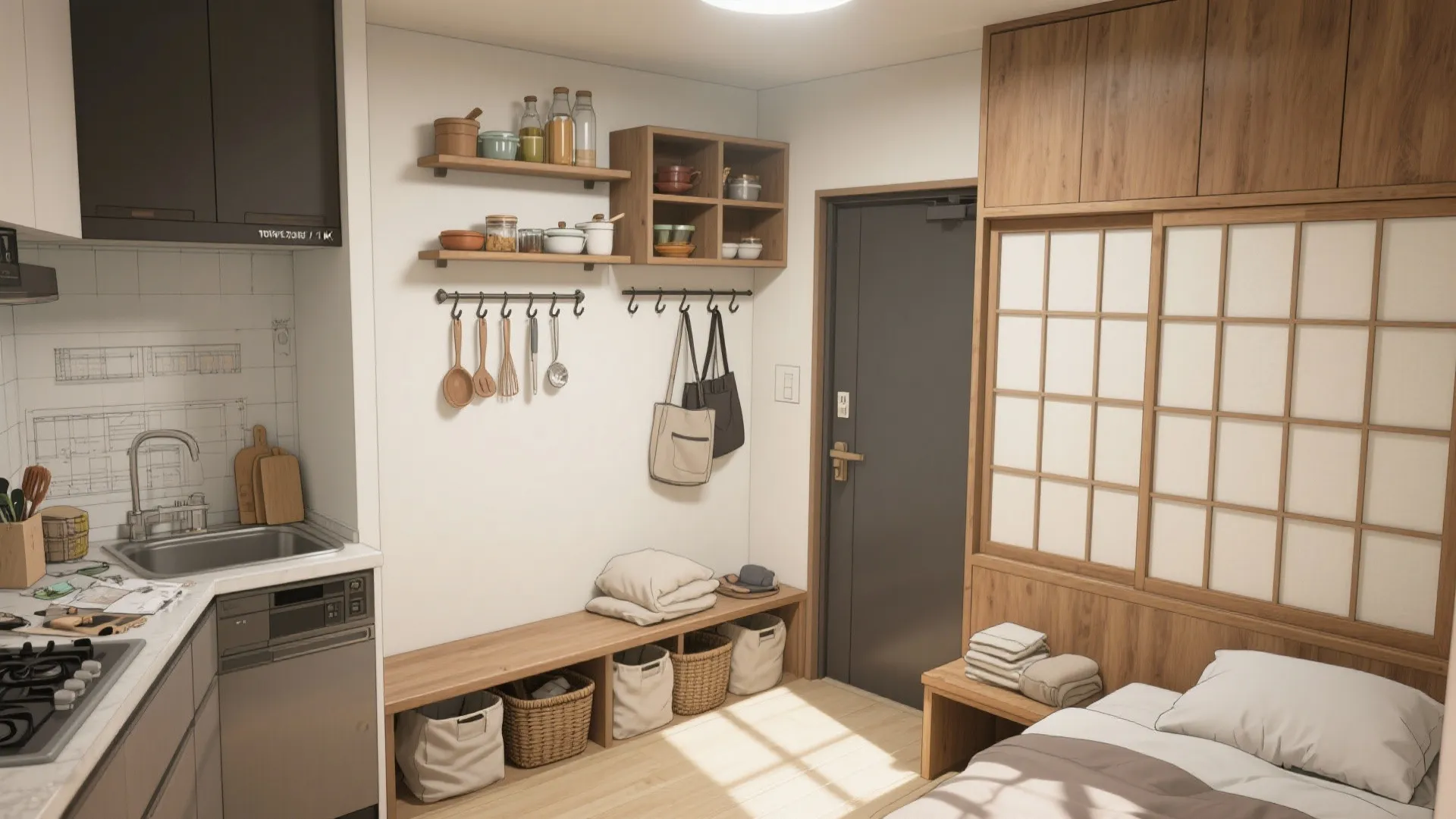 Tips 3: 収納は一点集中ではなく“使用頻度ゾーニング”で分散（收納技巧）