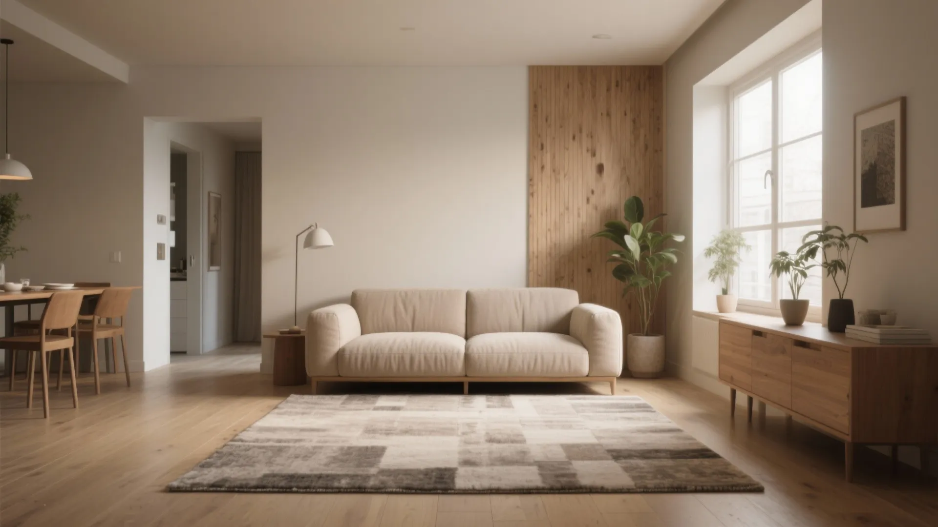 1. Treat the couch as a room divider — but soften the edge