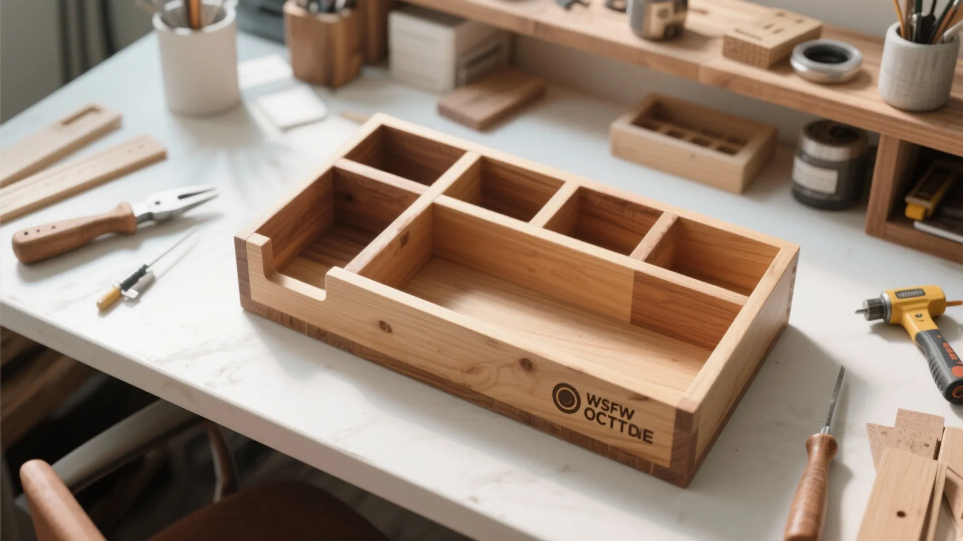 DIY wooden desk organizer with compartments