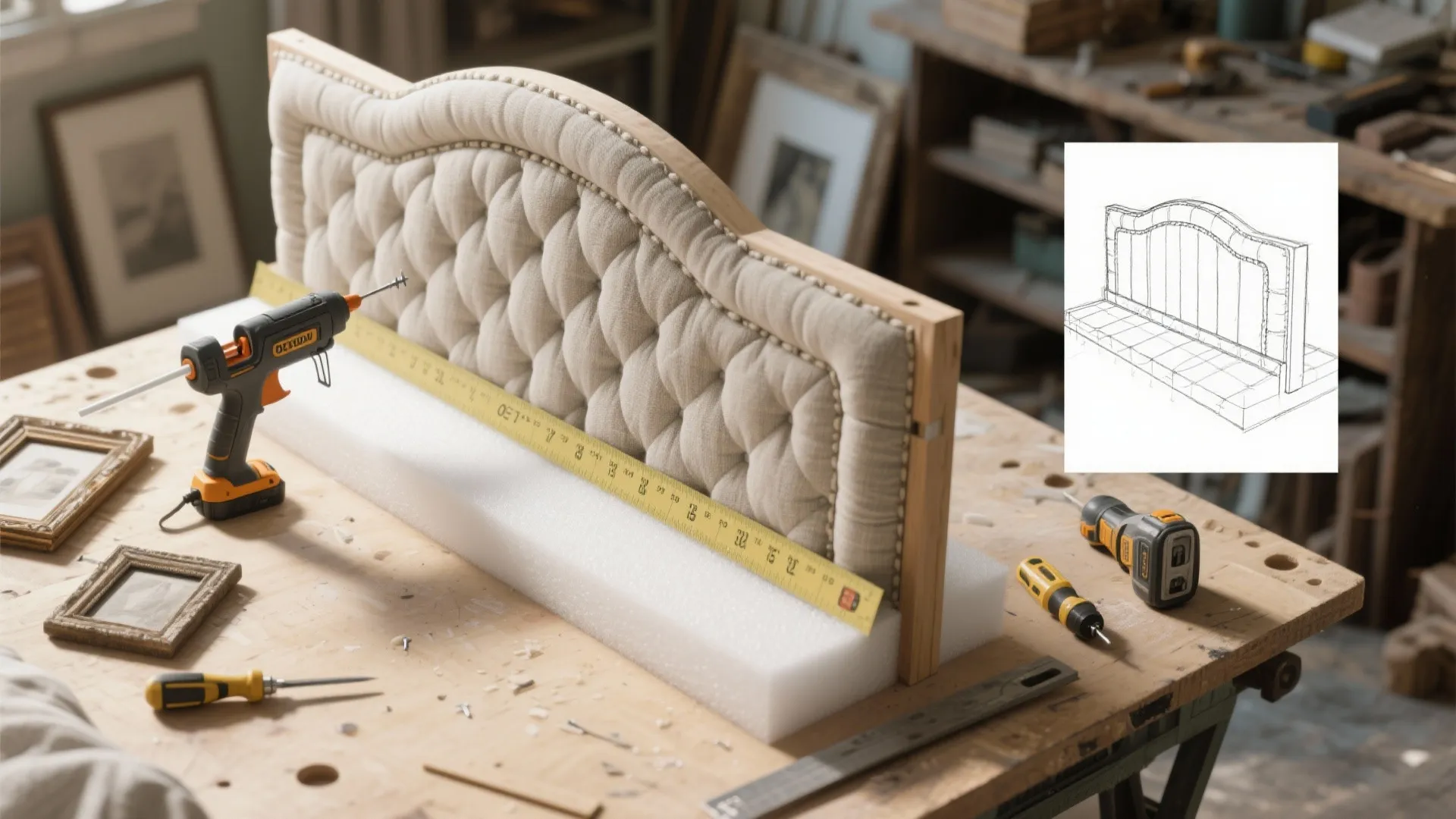 5. DIY headboard and repurposed decor