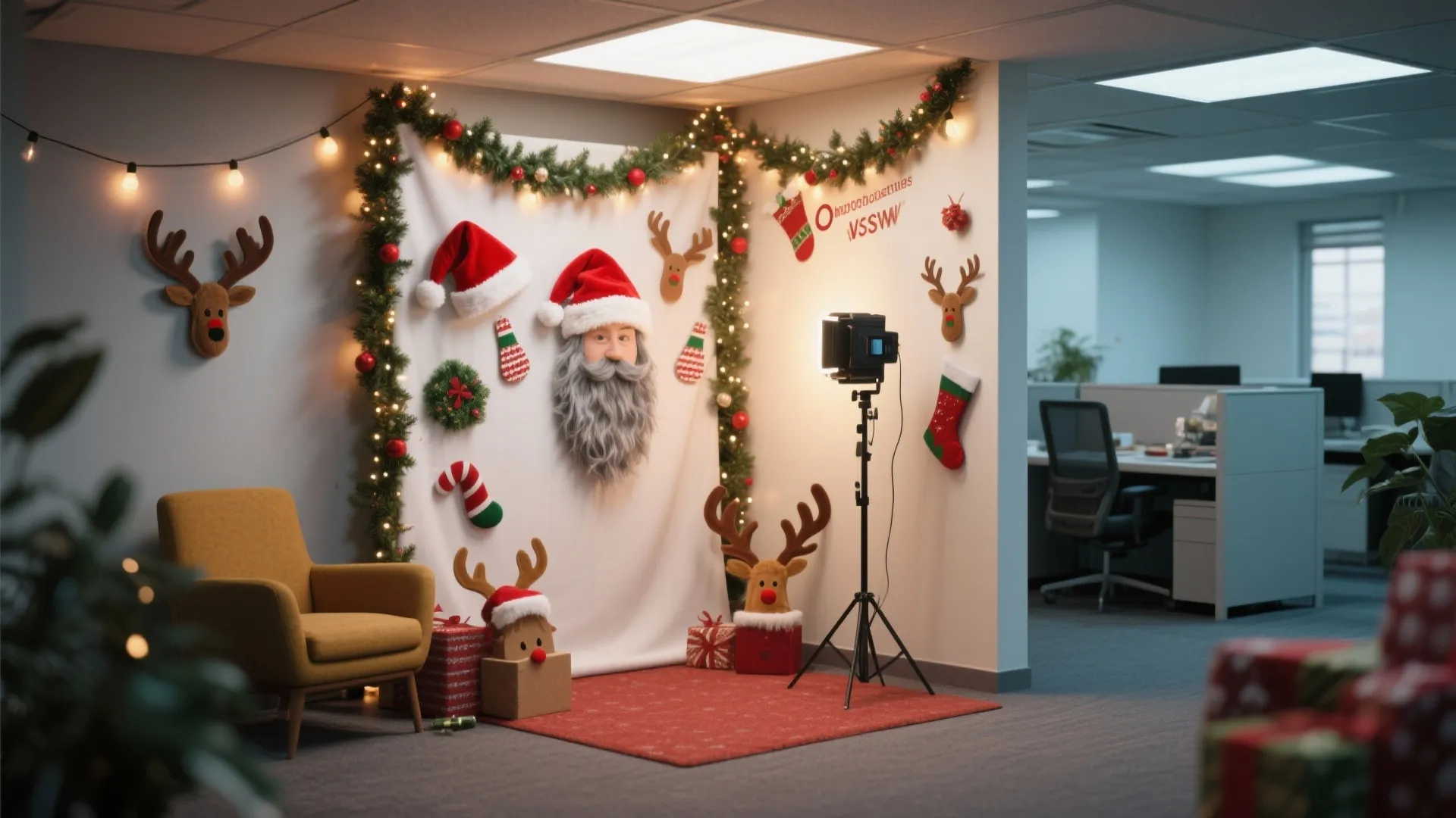 DIY holiday photo booth with festive props