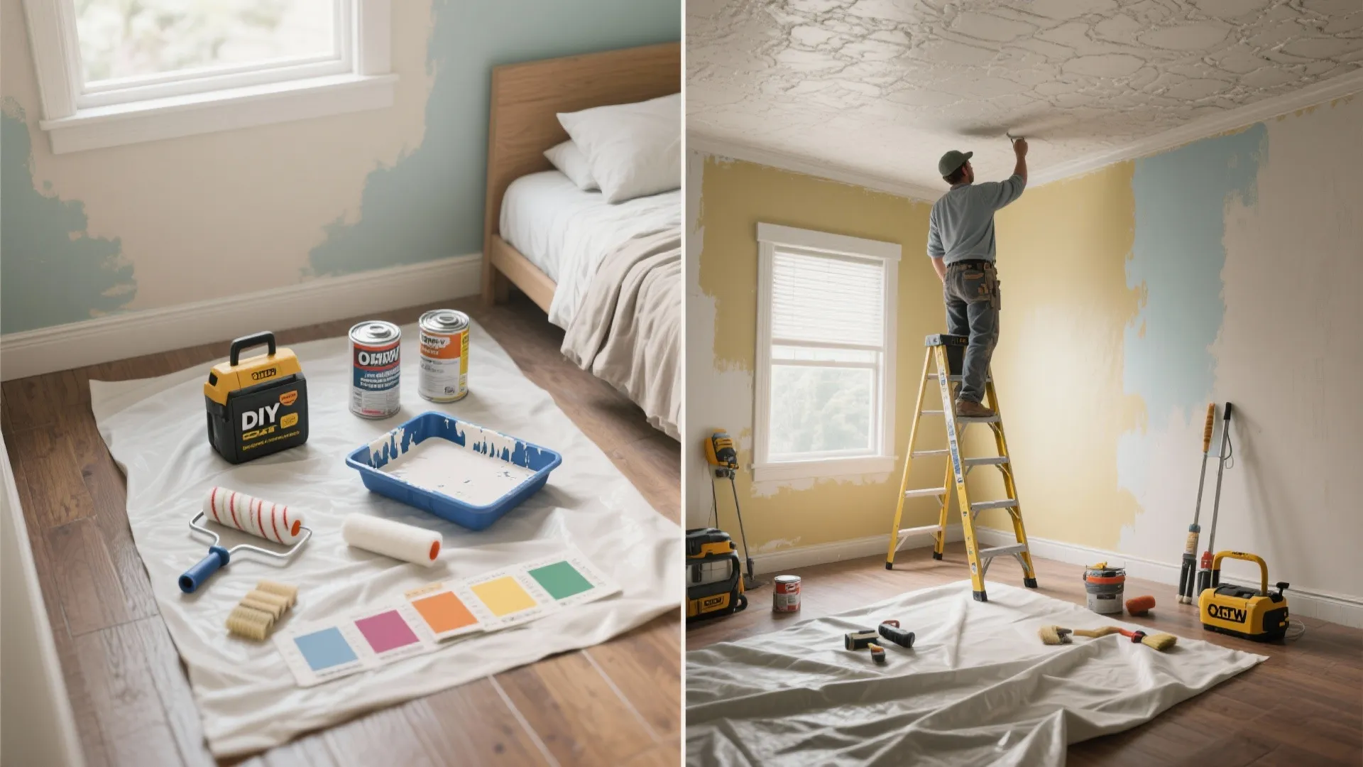 3. DIY small rooms, hire pros for tricky surfaces