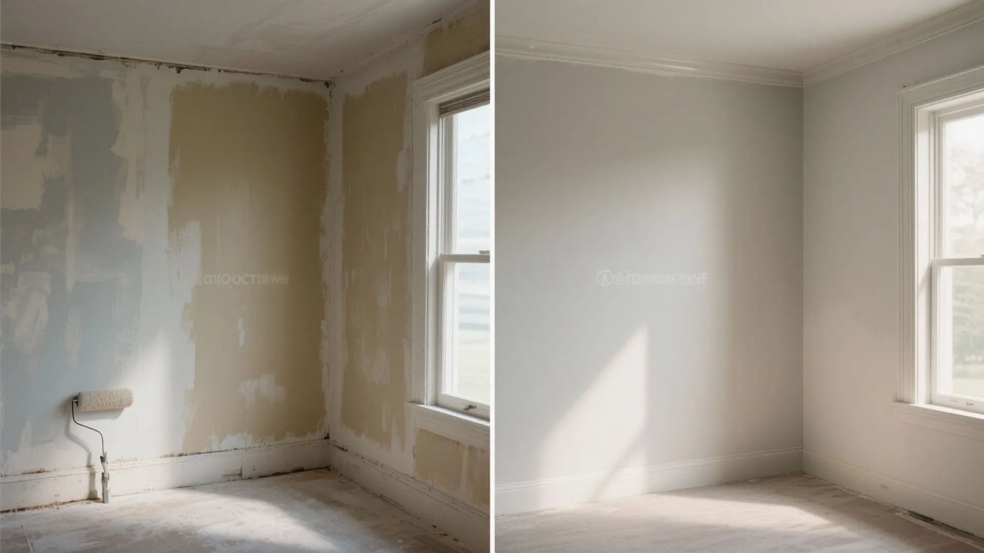 Split image showing DIY paint mistakes on one side and a professional flawless finish on the other.