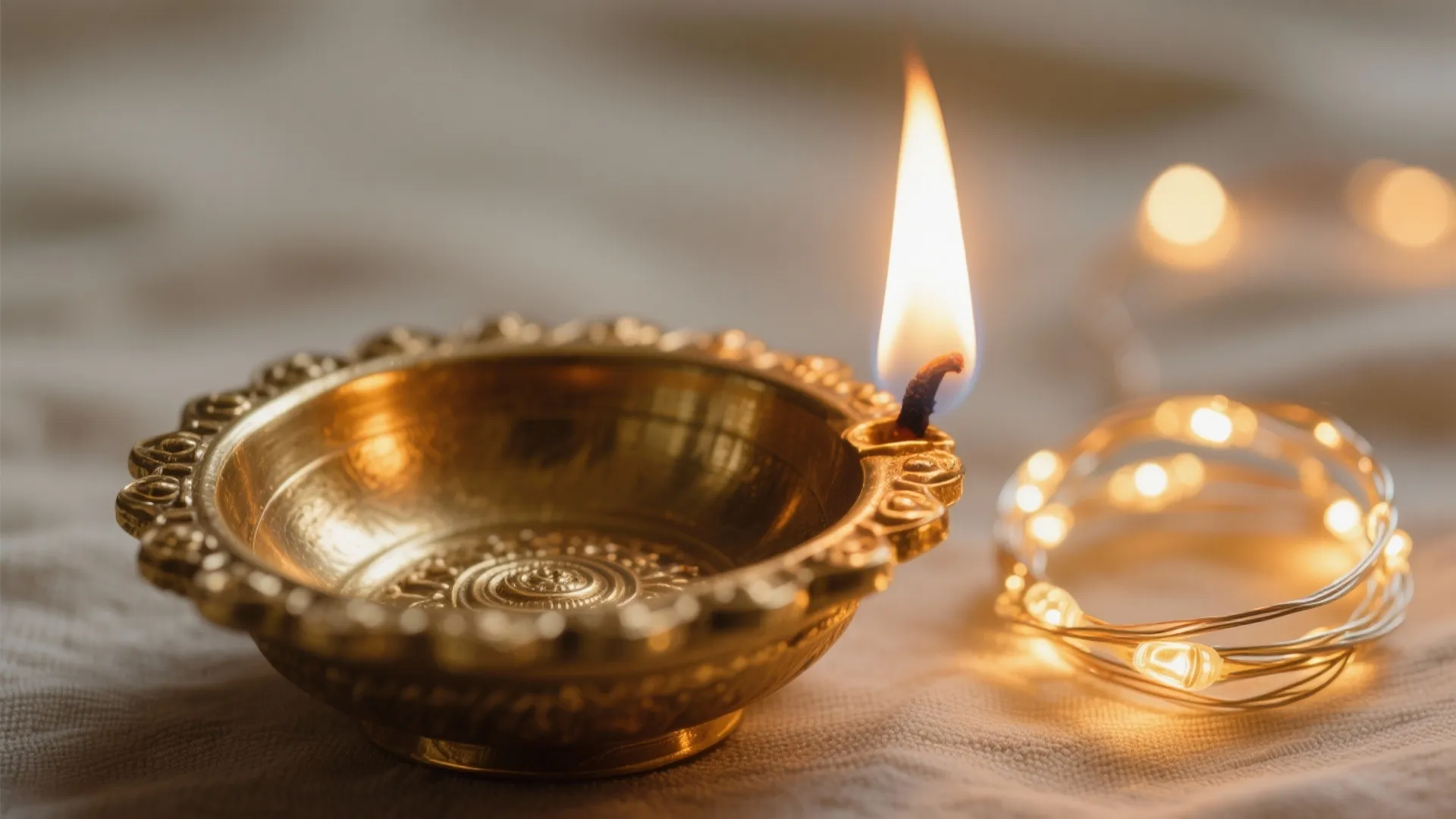 Layered Lighting: Diyas, Warm LEDs, and Reflective Brass