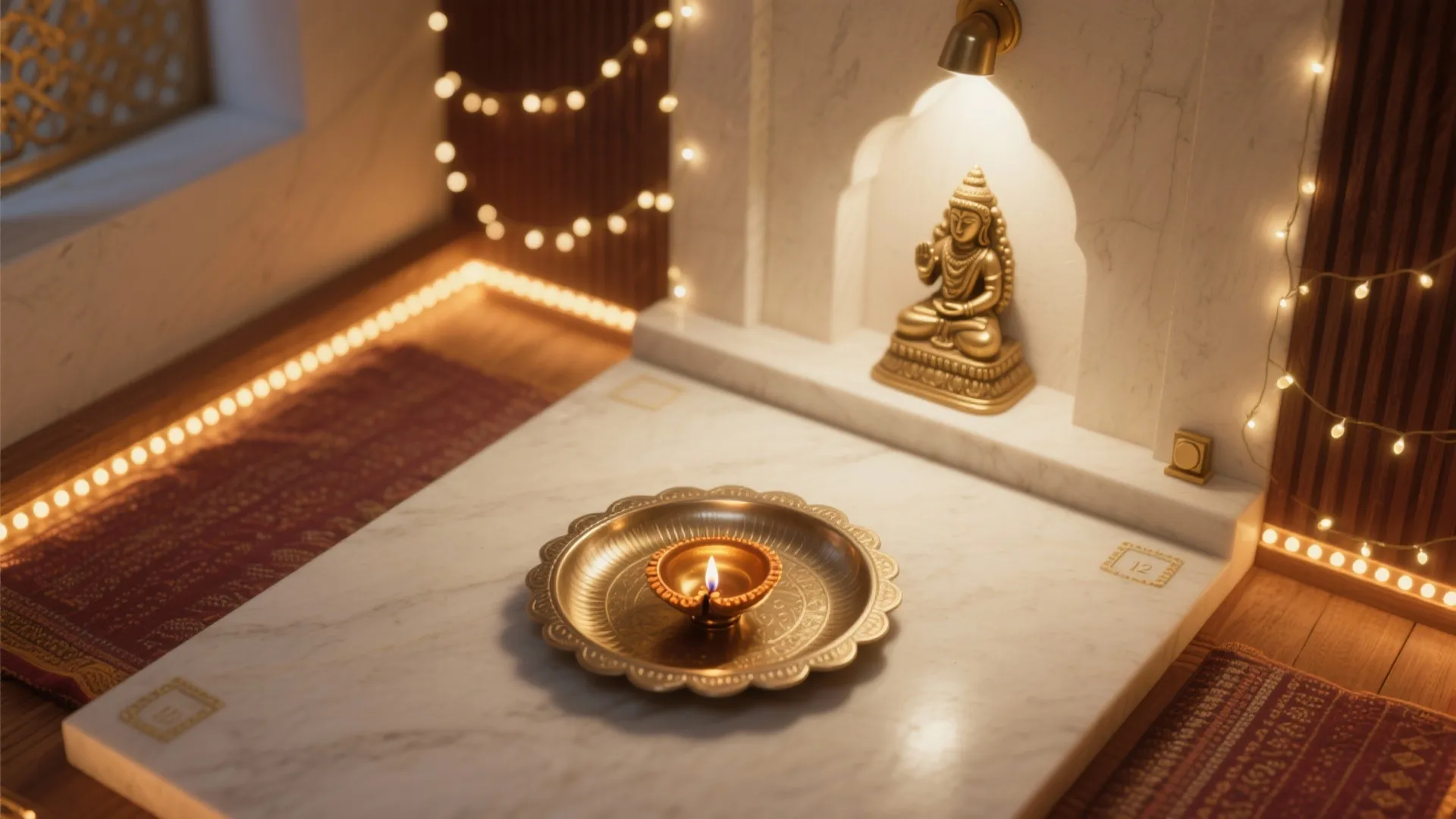 Layered Lighting and Fire-Safe Diya Setup
