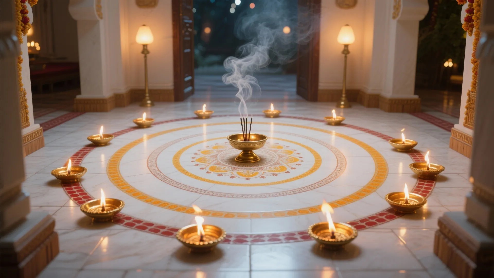 Mandala Ring with Diyas (Evening Glow)