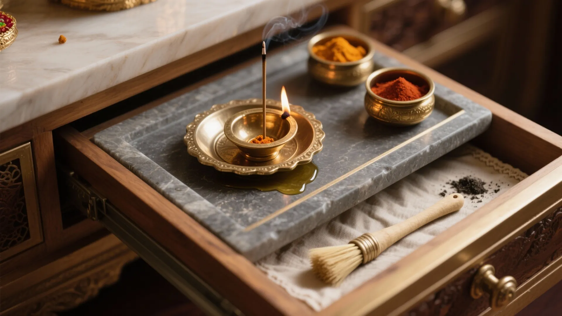 Idea 2: Pull-Out Platforms for Diyas and Incense