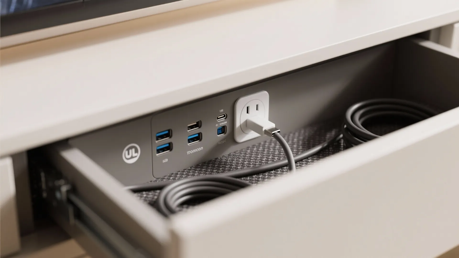 5) Shared Countertop with Hidden Docking Drawer