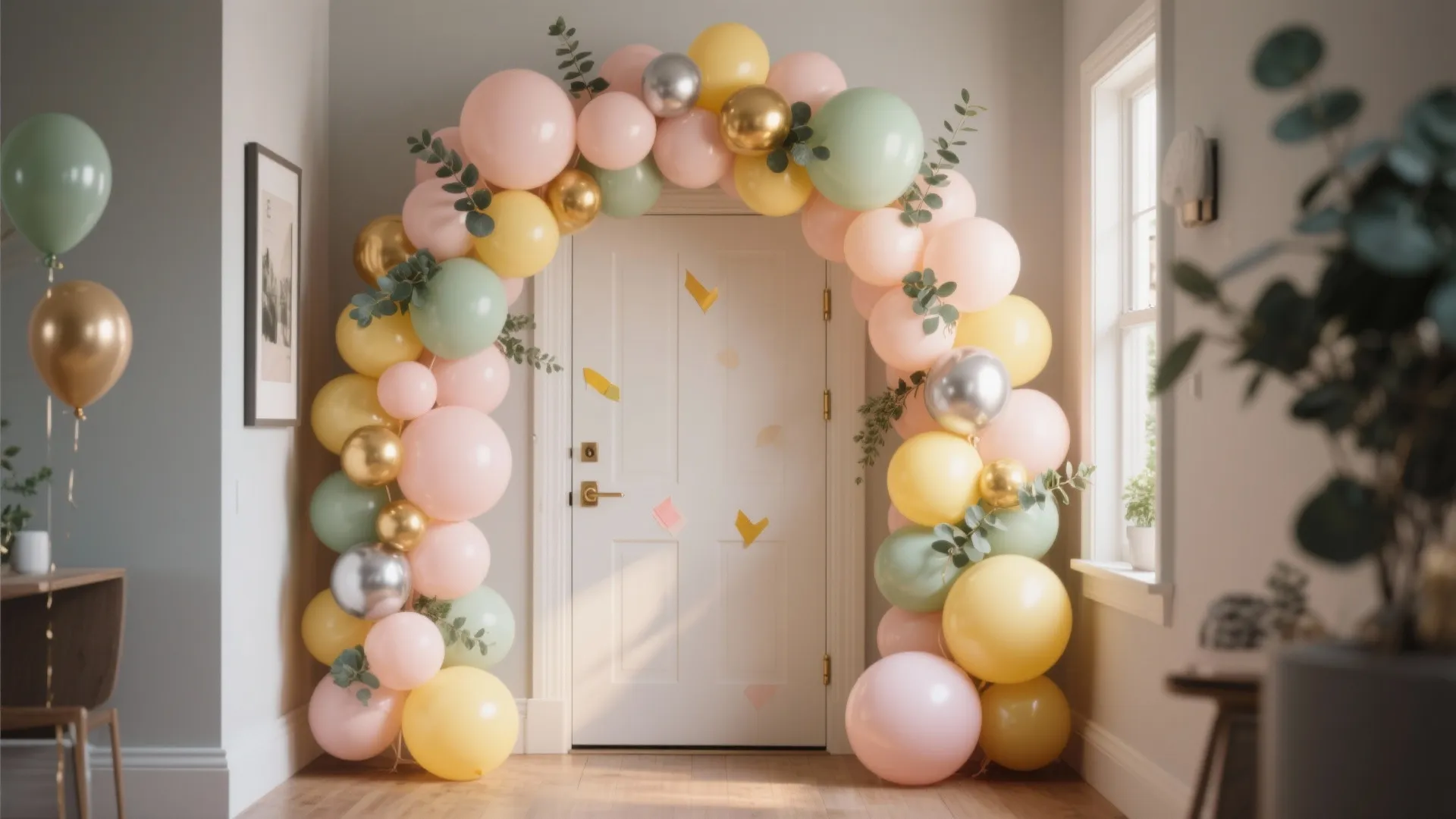 Organic Balloon Arch Framing the Doorway