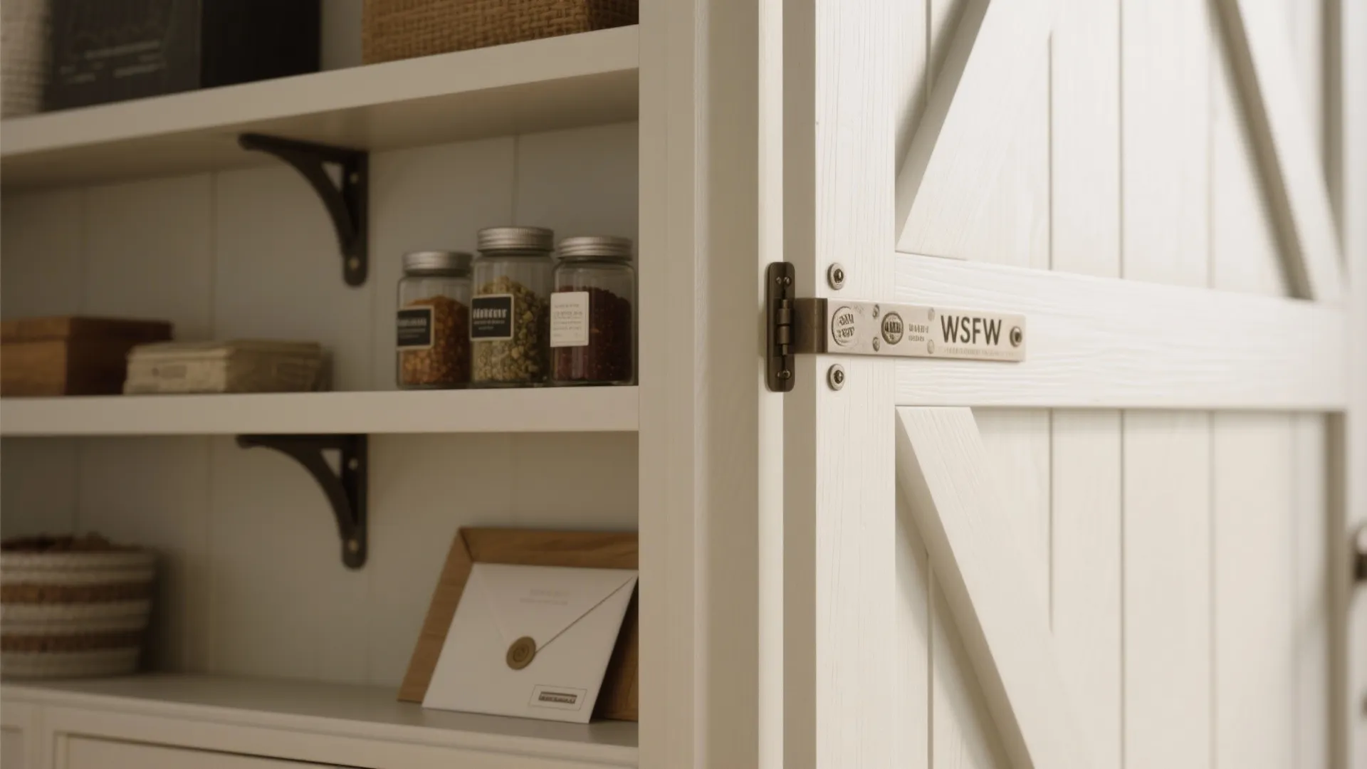 3. Barn Door with Built-in Shelving