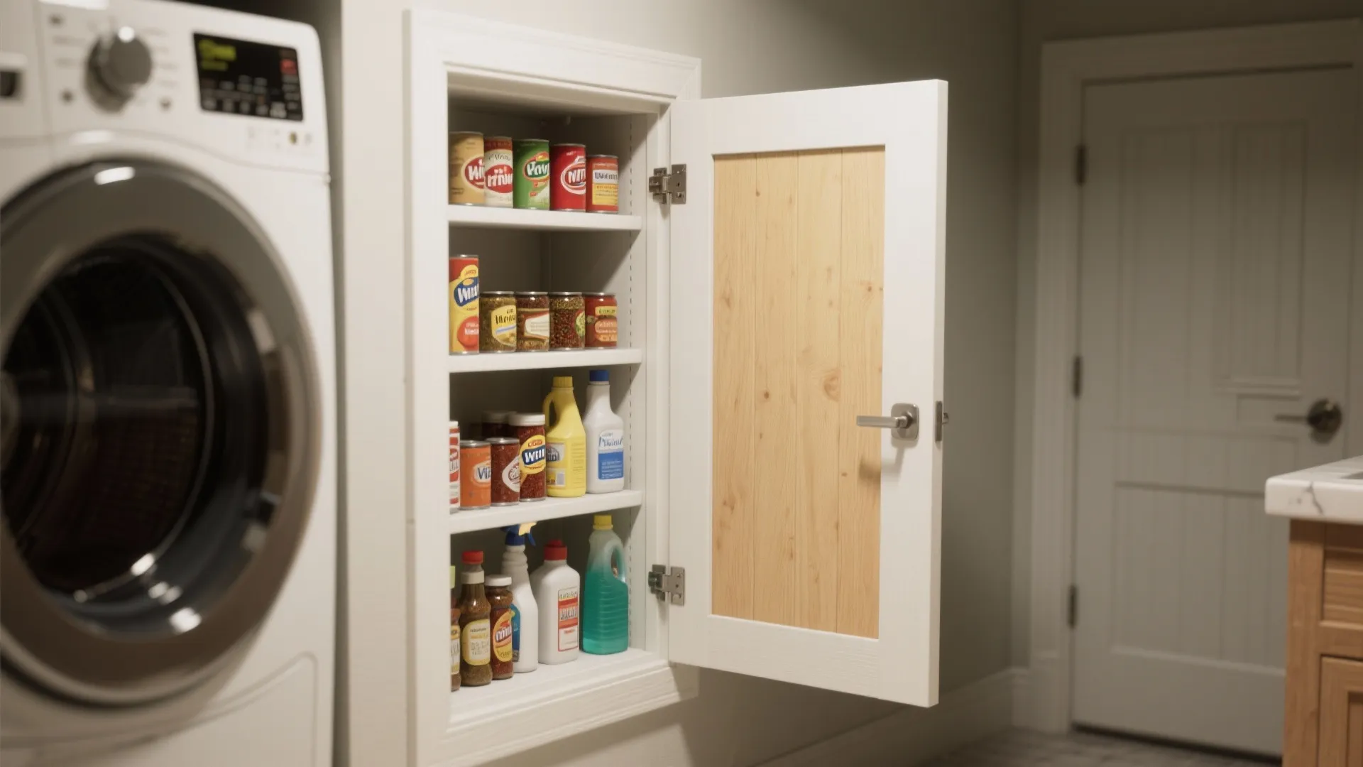 3. Slim pantry tower on the back of a utility door