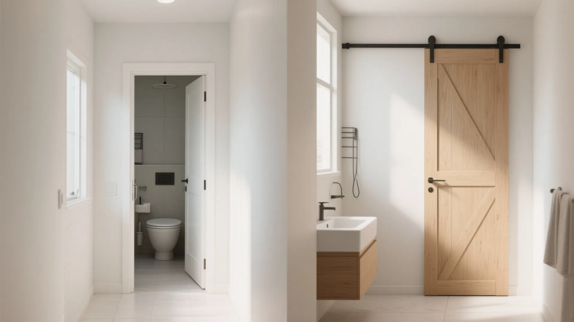 Sliding pocket or barn door to fix traffic and clearances