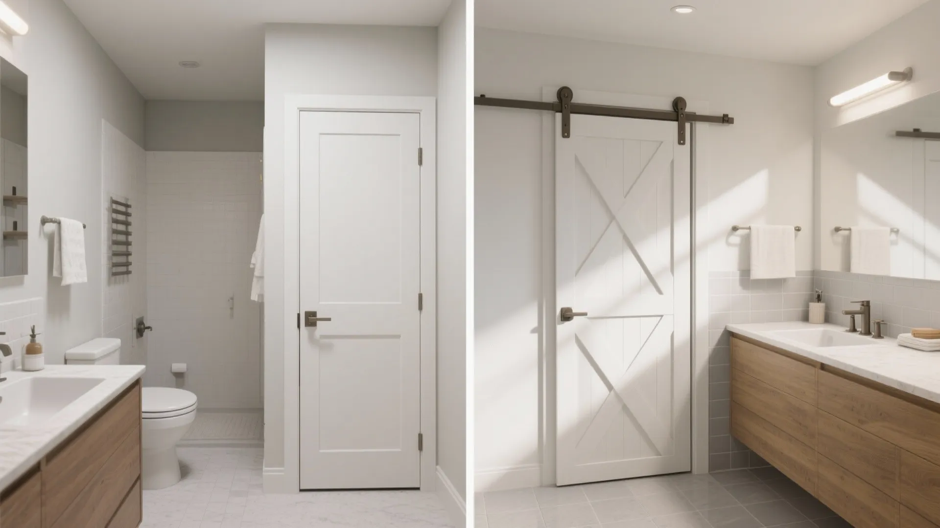4. Pocket doors, sliding panels, or a barn track to reclaim swing space