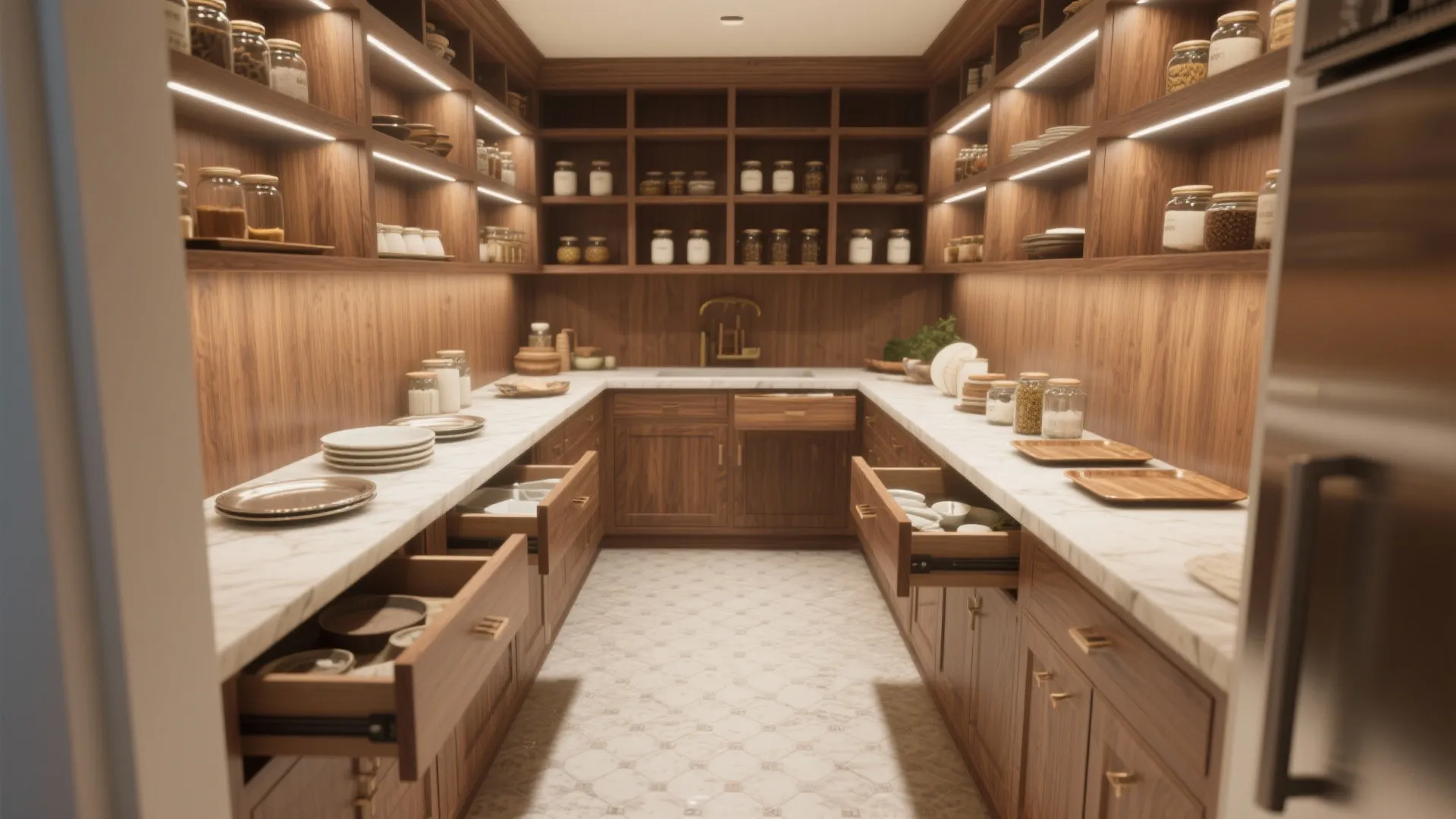 2. Double-Depth Pantry for Staging and Storage