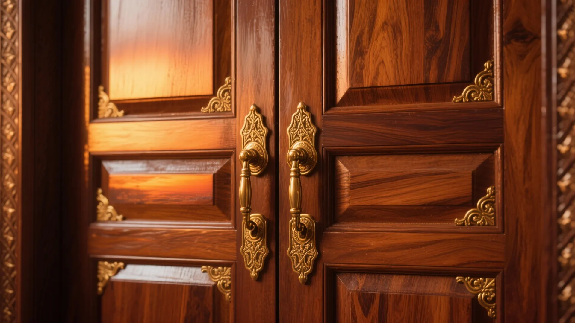 Solid Double Doors with Brass Accents